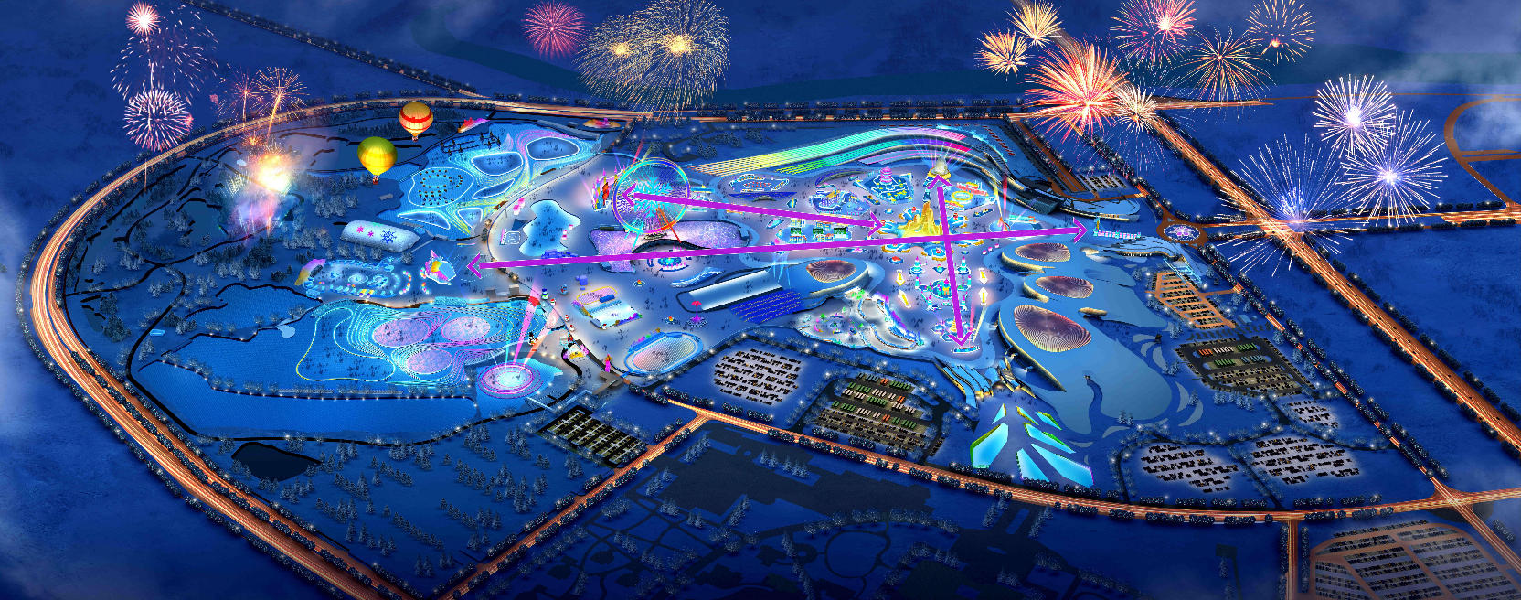 第二十七届哈尔滨冰雪大世界鸟瞰效果图。图片由哈尔滨冰雪大世界提供